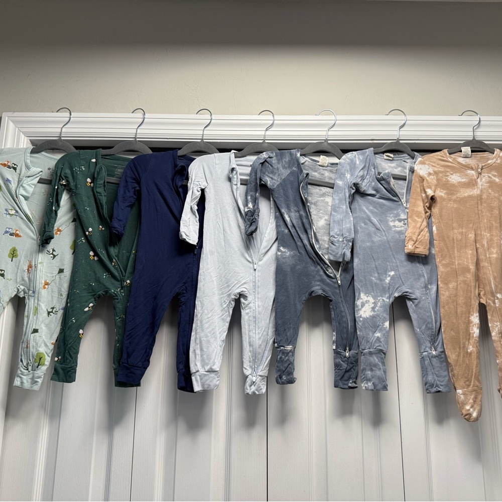 Lot of 7 - Larkspur Rompers and Footie - Size 6-12 - Bamboo